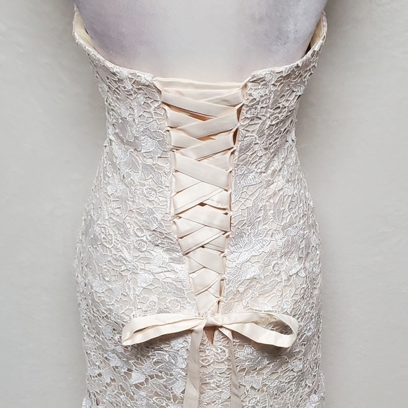 Bridal Ivory Lace Trumpet Mesh Sleeveless Sweetheart Neckline Tulle Maxi Dress - Picture 13 of 15